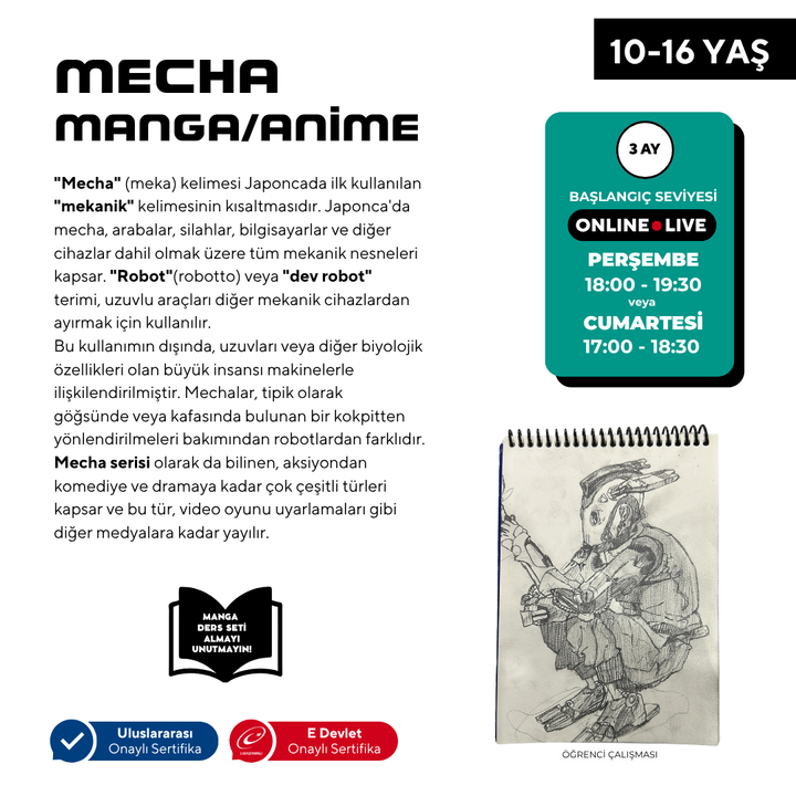 Mecha Manga Çizim Anime Hazırlama (10-16 Yaş)