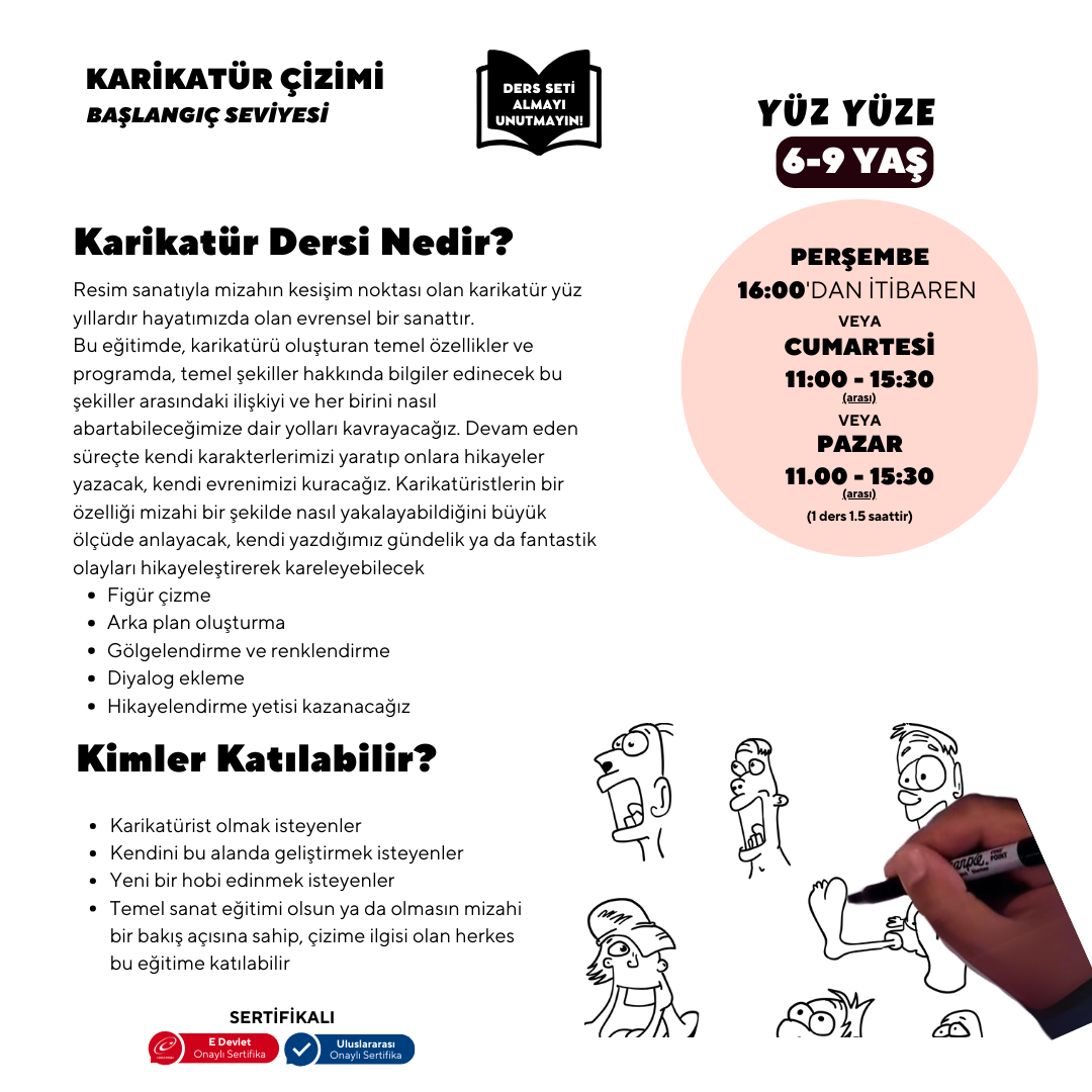 Karikatür Çizim - Yüz Yüze (Başlangıç Seviyesi) (6-9 Yaş)