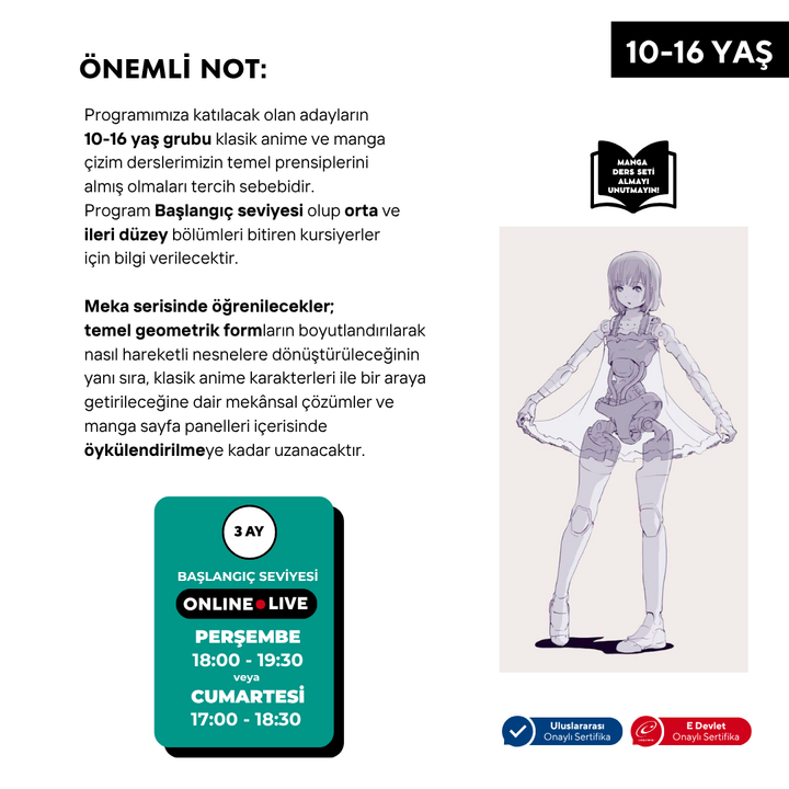 Mecha Manga Çizim Anime Hazırlama (10-16 Yaş)