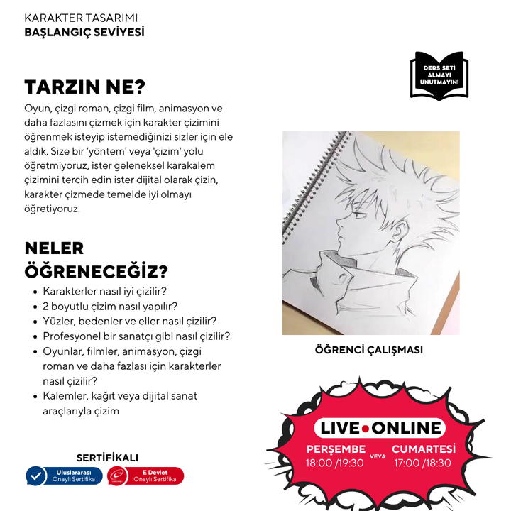 Karakter Tasarımı (12+ Yaş) -Başlangıç Seviyesi - Online