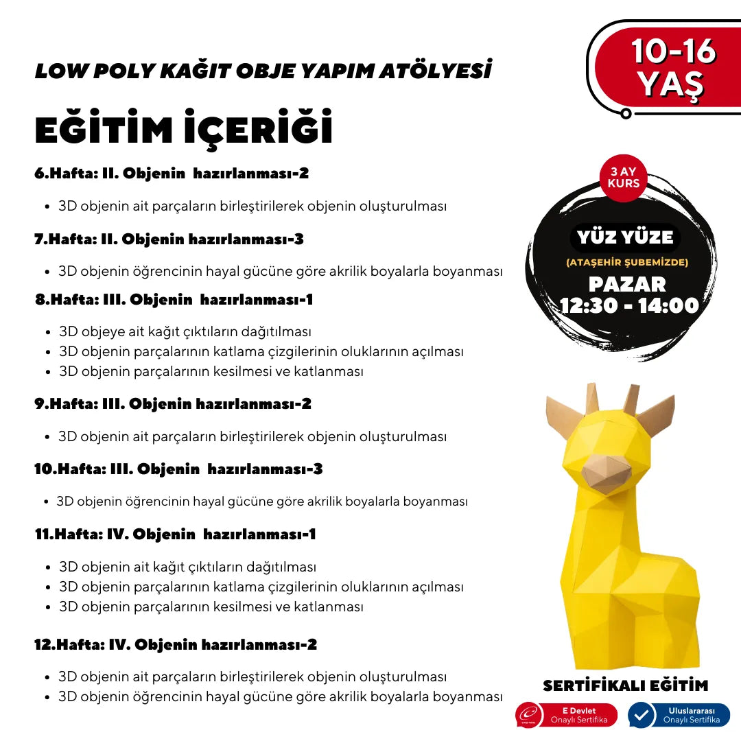 LOW POLY KAĞIT OBJE YAPIM ATÖLYESİ 10-16 YAŞ -Yüz Yüze