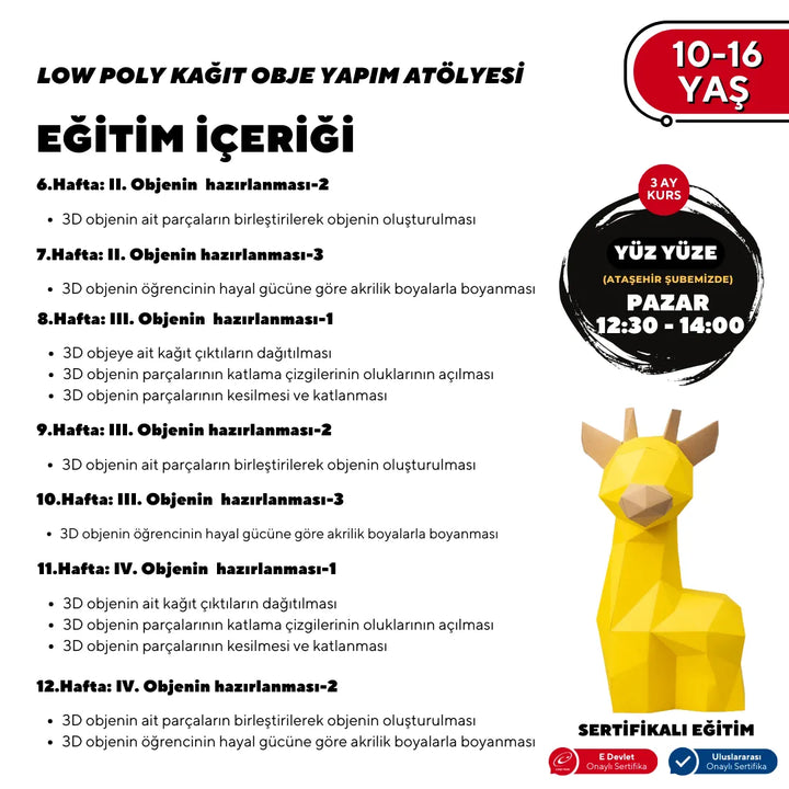 LOW POLY KAĞIT OBJE YAPIM ATÖLYESİ 10-16 YAŞ -Yüz Yüze