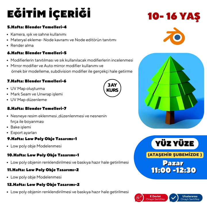 Blender Low Poly Obje Tasarım Eğitimi (10-16 Yaş) -Yüz Yüze
